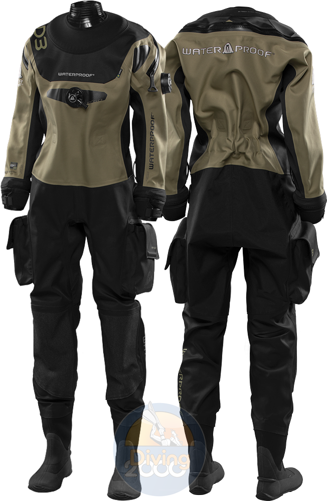 Upptäck Waterproof D3 Ergo tördräkt för damer: optimal rörelsefrihet, värmeisolering och hållbarhet med Tri-Lam-material, YKK AQUASEAL® och SI TECH-system.